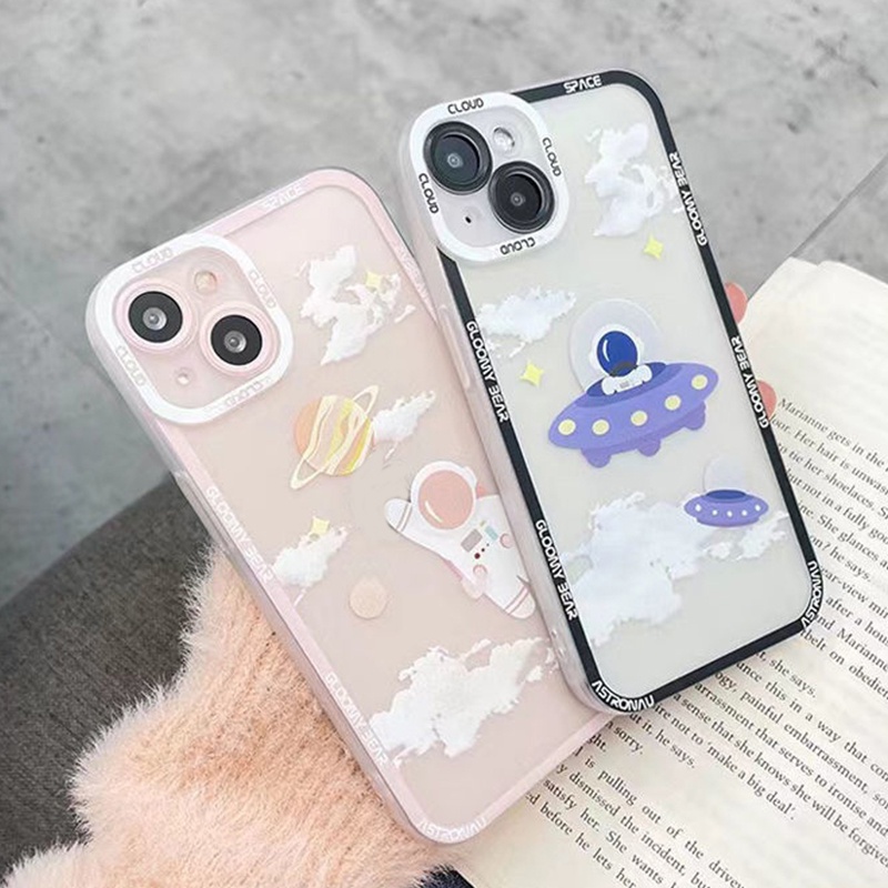 Soft Case Silikon TPU Transparan Motif Astronot Untuk Iphone 12 13 SE 6 6S 7 8 Plus X XS XR 11 Pro Max