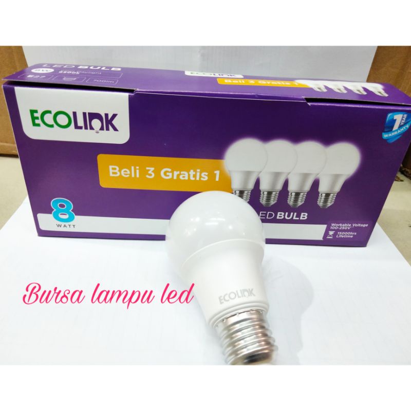 Jual Led bulb 8watt ECOLINK beli 3 gratis 1,bohlam LED paket 8watt isi