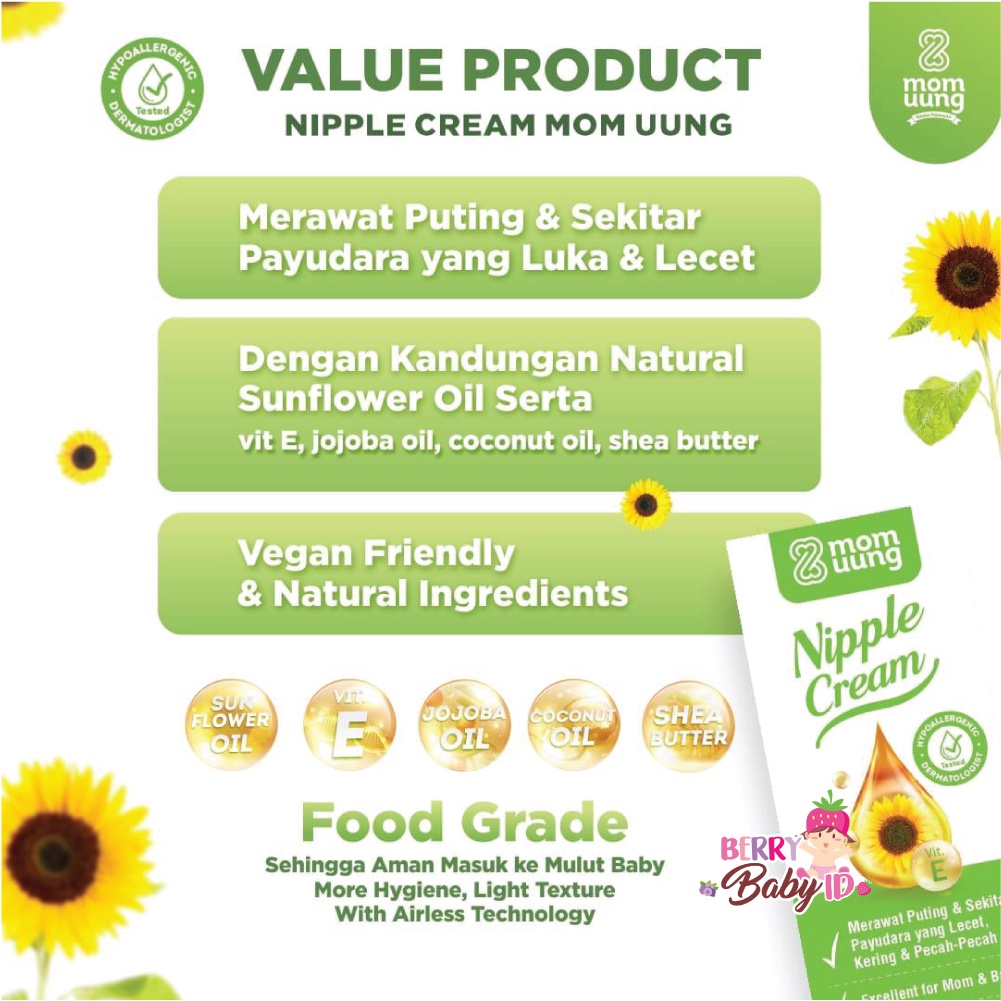 Mom Uung Nipple Cream Krim Ibu Menyusui Busui Hypoallergenic Berry Mart