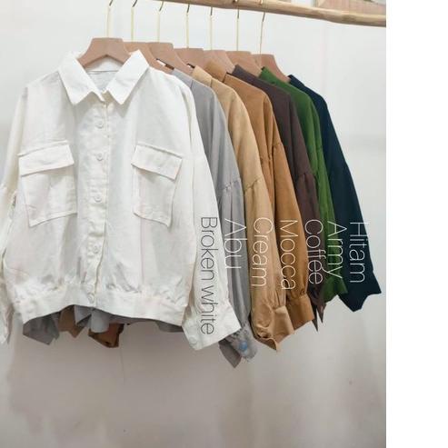 COD !! 3.3 Minvina Shirt Crop Oversized Outer Linen | Outer Bigsize Wanita Lengan Balon | Busan Jake