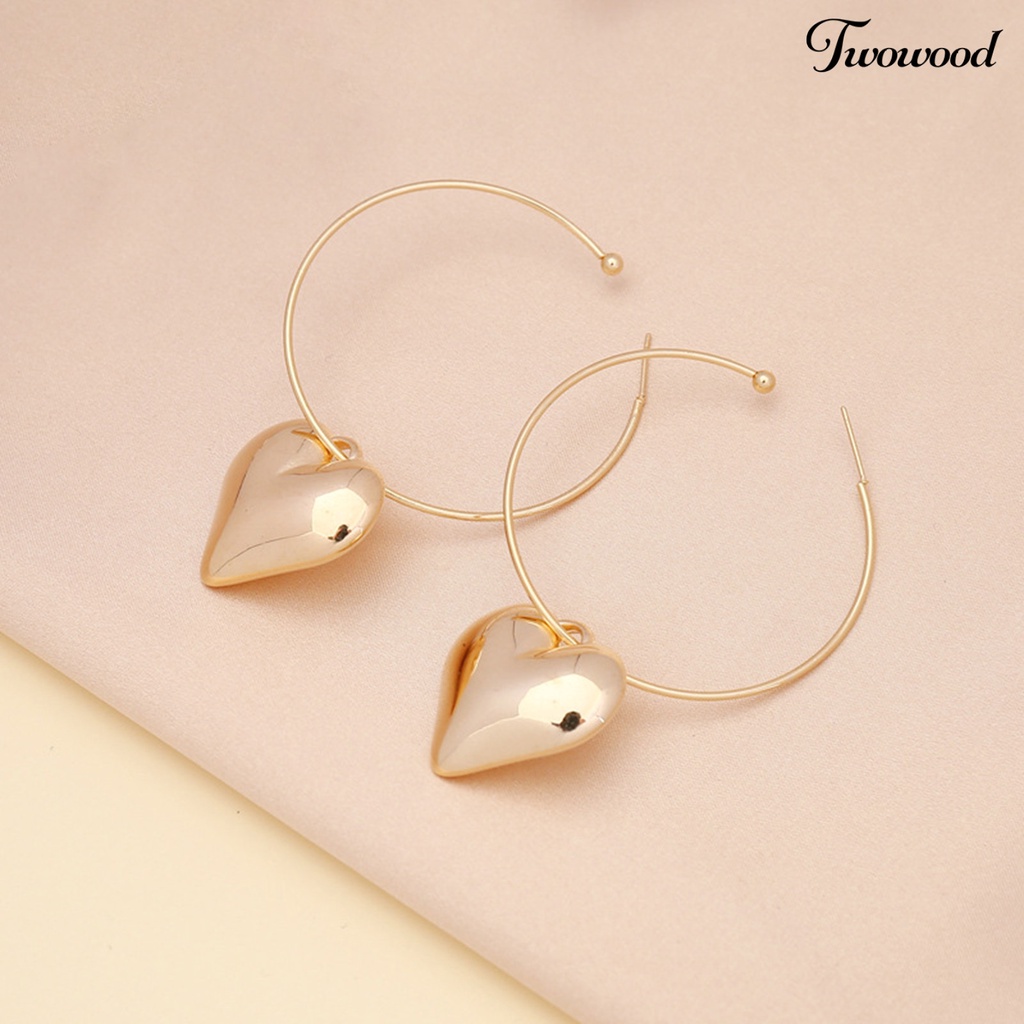 Twowood Necklace Heart Pendant Link Chain Women Multi-layer Necklace Electroplating Hook Earrings Bracelet for Party