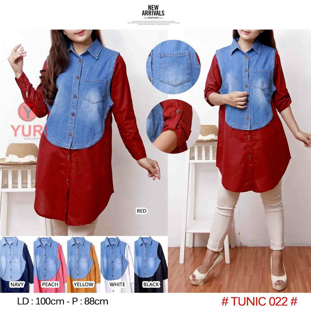 Komokomo Tunik  Katun Polos Warna Kombinasi Jeans