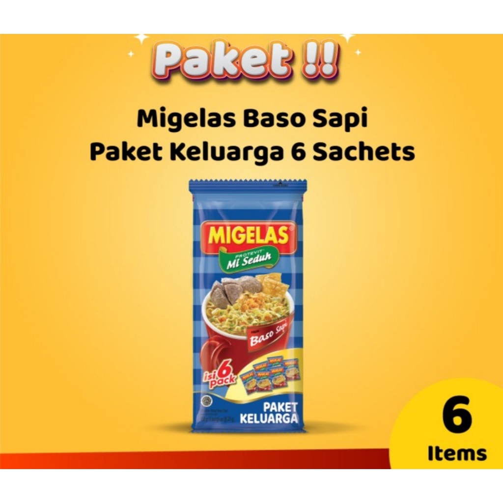 Migelas Mi gelas Baso Sapi Paket Keluarga 6 Sachets