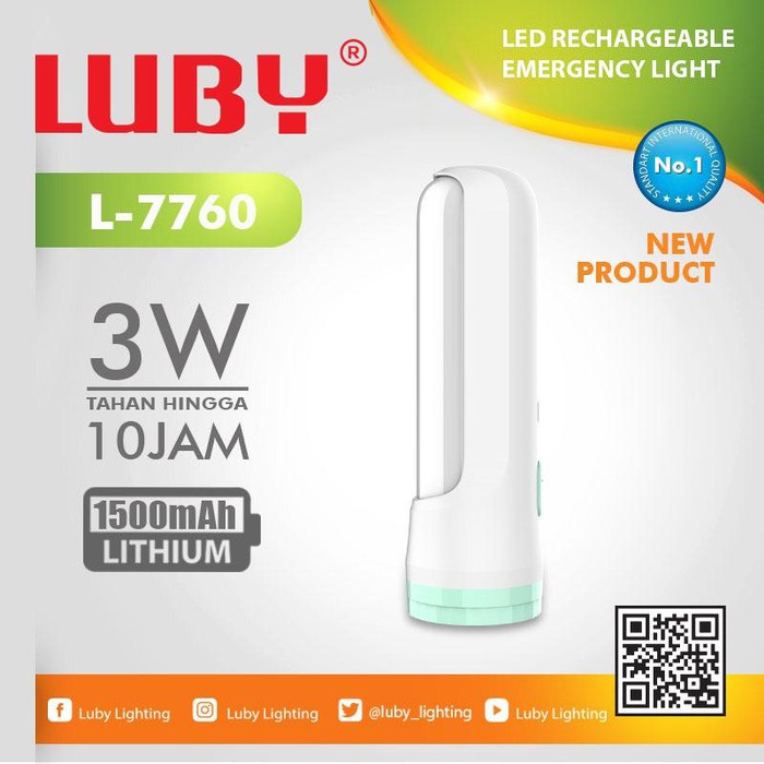 Luby Lampu Emergency LED L-7760 PUTIH LED 20 SMD + Senter LED 3W Super Terang Rechargeable