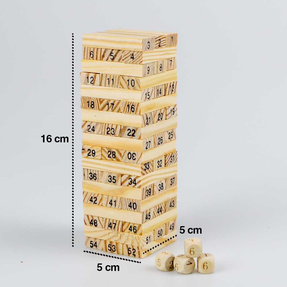 Permainan Uno Stako Kayu 54 Balok dengan 4 Dadu / Jenga Uno Game Balok Kayu Jumbo / Stacko Uno Kayu Jumbo Dadu Coklat / Uno Balok kayu Susun Tumpuk Ukuran Besar Kartu Edukasi Keluarga / Balok Kayu Jenga Angka Wooden Block Stacko Ukuran Sedang Murah Ori