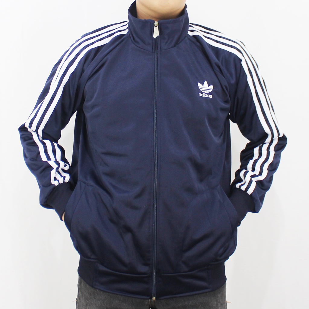 JAKET ADIDAS FIREBIRD NAVY LIST PUTIH M L XL - JAKET TRAINING ADIDAS FIREBIRD - JAKET OLAH RAGA - TR