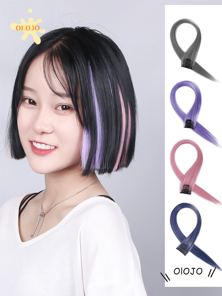 Fashion Women Colorful Seamless Wig Piece  Long Straight Hair with Clip Hair Extension Piece