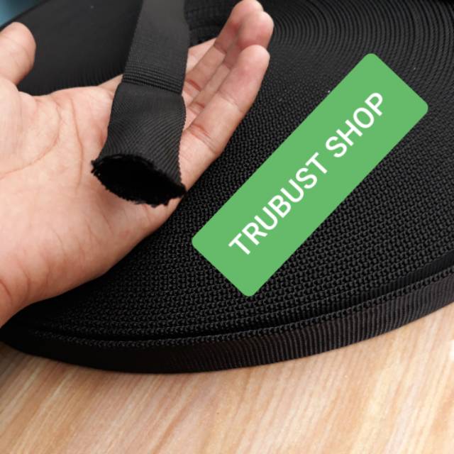 Tali webbing double tubular hitam 2.5cm jual ecer meteran