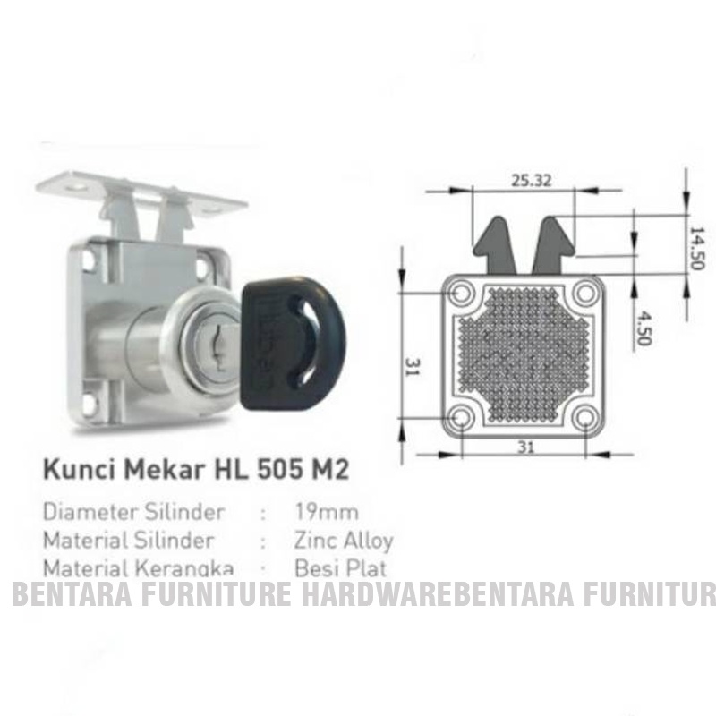 (GROSIR) Huben HL-505 M2 Lock Kunci Huben Kunci Mekar Ekonomis Pintu Lemari Geser Sliding Door (BOX SET = 12 PCS)