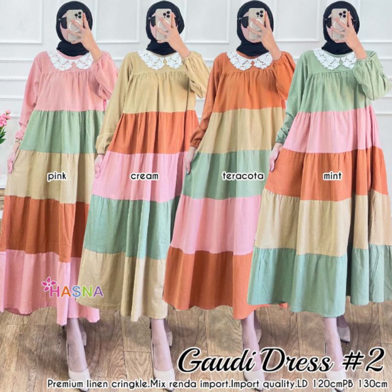Gamis wanita jumbo Premium//Gaudi dress by Hasna//bahan Good Quality