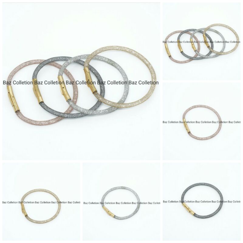 Gelang tali kawat gliter pengait klik gelang tali liontin emas