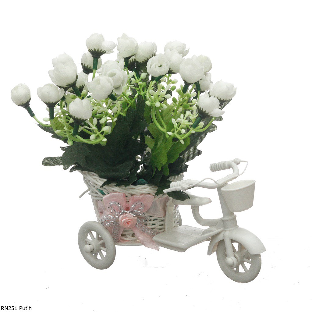 Bunga Plastik Ranunculus Pot Sepeda RN25-Putih