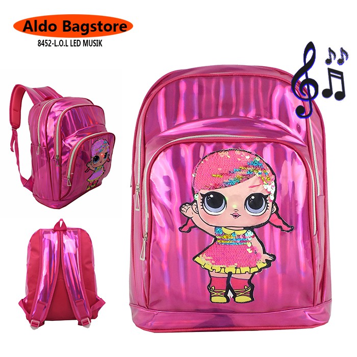 Tas Ransel Anak perempuan SD LOL Lampu LED / Tas Musik - Tas Usap / Sequin 8452