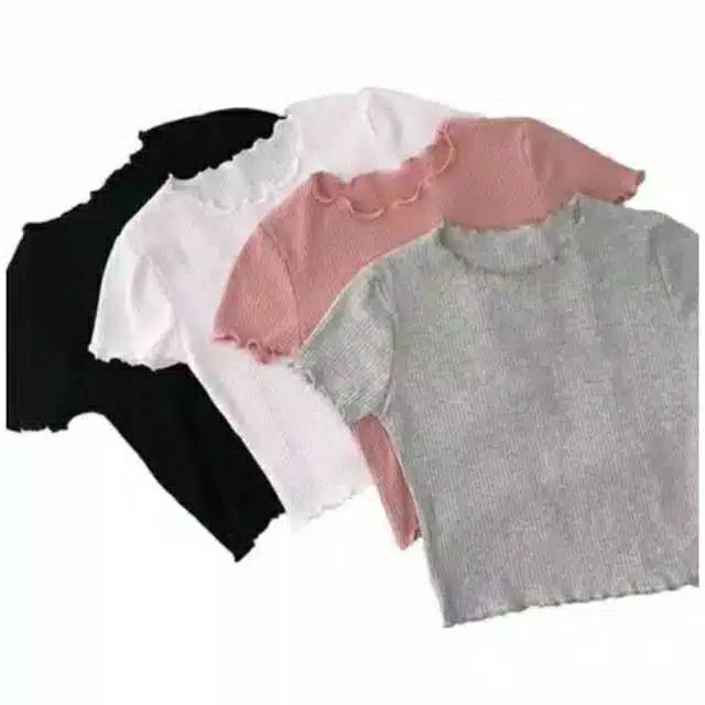 Atasan Crop - Crop kriwil - TSHIRT RAJUT KRIWIL WANITA - rajut crop kriwil Lengan pendek &amp; panjang