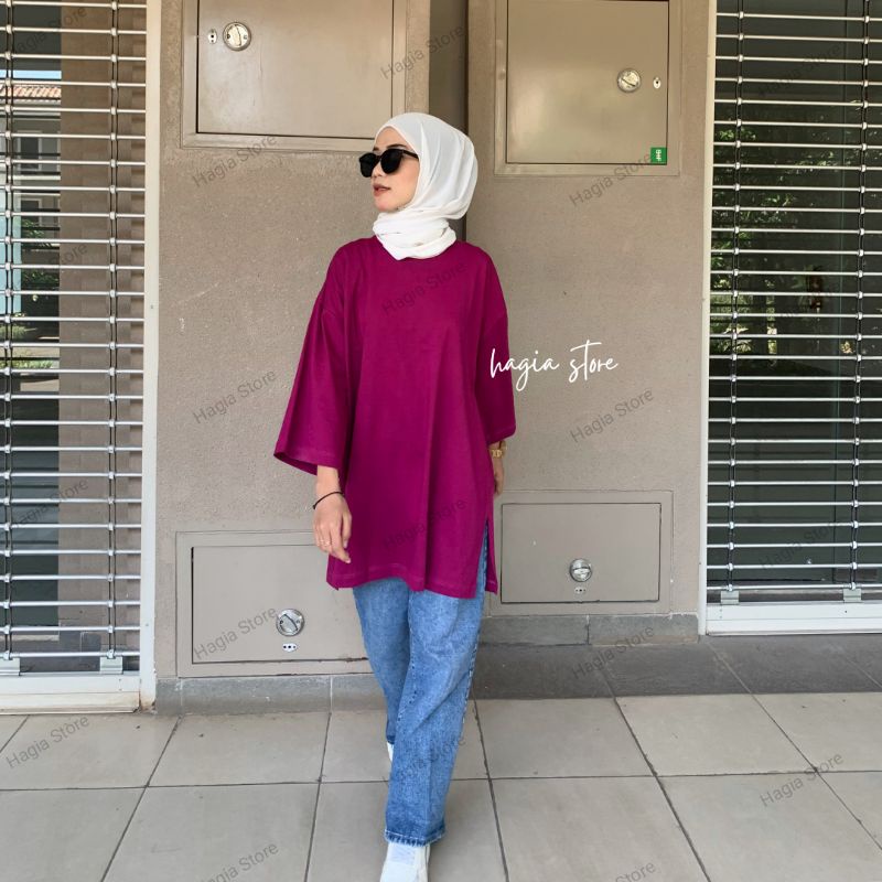 Lexa kaos oversize wanita top hijab basic by hagia kaos polos | baju atasan wanita | baju polos | oversize Hitam