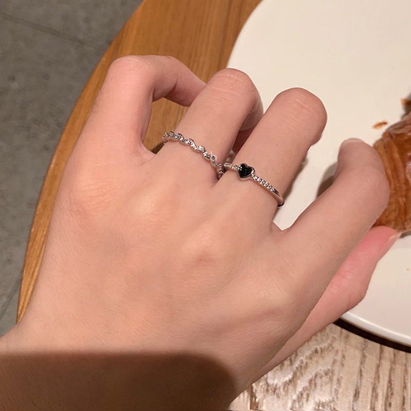 2 pcs/set Korean Drip-glazed Heart-shaped Ring Love-shaped Index Finger Knuckle Ring Little Finger Tail Ring Sweet Heart Jewelry