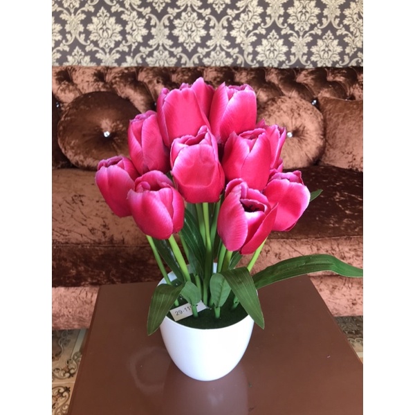 bunga tulip meja vas plastik tebal