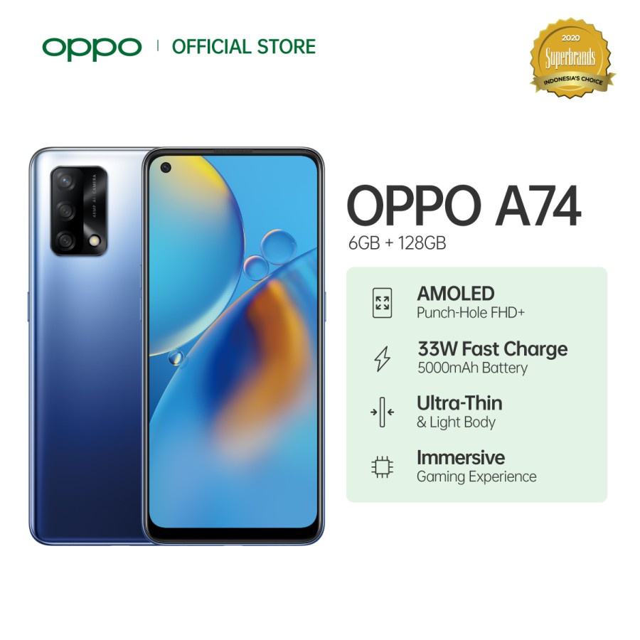 OPPO A74 4g Smartphone 6GB/128GB (Garansi Resmi)