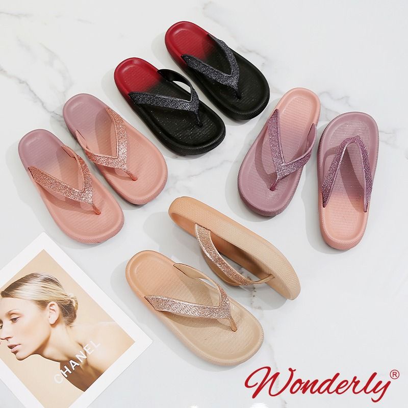 L1921-10 [WONDERLY] Sandal Jepit Hak Sendal Jepit Jelly Wanita Sandal Gliter Karet Sandal Jepit Murah