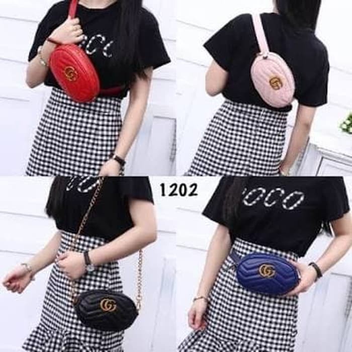Tas wanita tas pinggang waistbag tas gucci belt nagita - Hitam