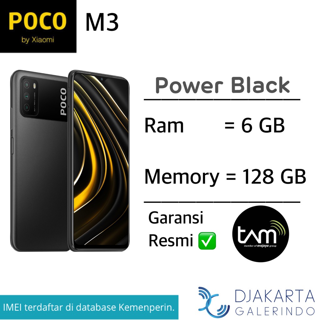 Xiaomi Poco M3 4/64GB - 6/128GB ( 64 + 128 ) - Garansi Resmi Tam-Power Black(6/128GB)