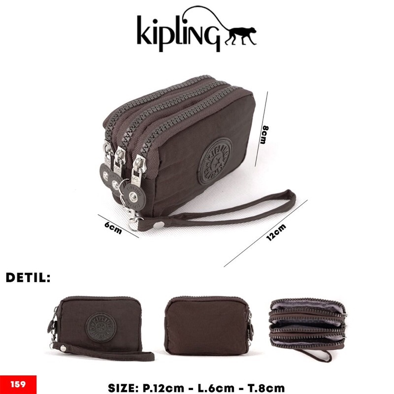Dompet koin kipling 3 zipper free tali tenteng kualitas import