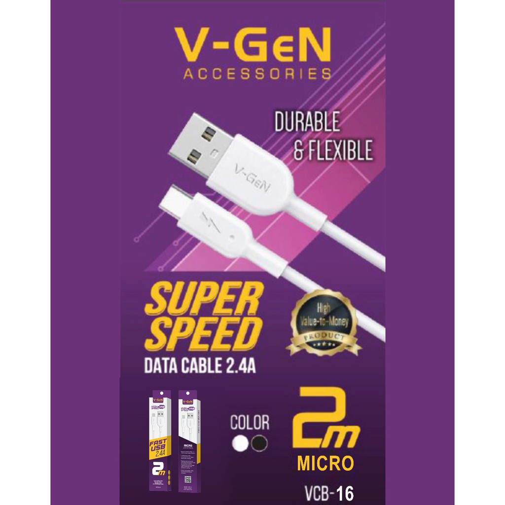 KABEL USB V-GEN 2.4A 2M VCB-16 MICRO