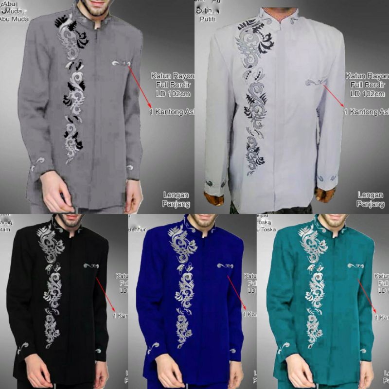 BAJU KOKO MUSLIM LAKI LAKI PAKAIAN LENGAN PANJANG BAHAN RAYON BEST BAJU COWOK WARNA HITAM PUTIH ABU 