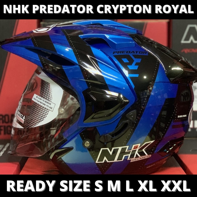 HELM NHK PREDATOR CRYPTON ROYAL BLUE METALIC DOUBLE VISOR HALF FACE