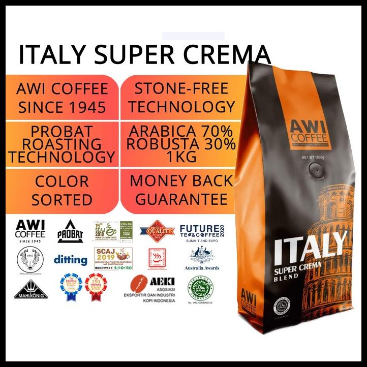 

Awi Coffee Kopi Italy Super Crema Blend 1Kg |Roasted Bean |Specialty