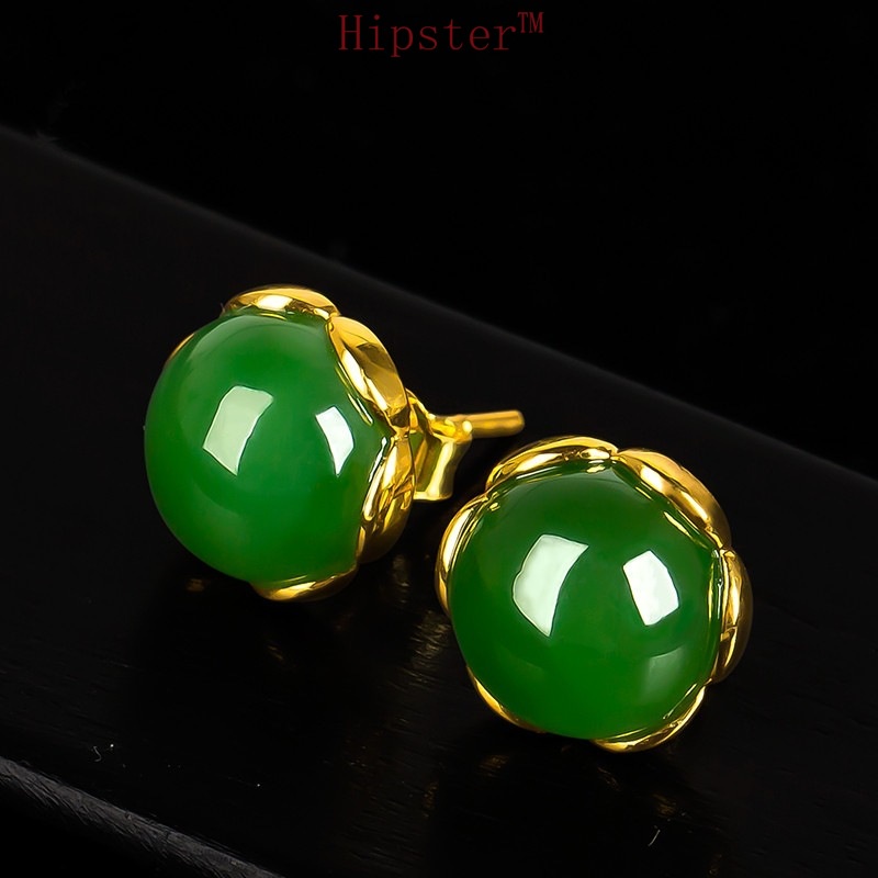 New Fashion Retro Natural Hetian Jade Elegant and Personalized Earrings