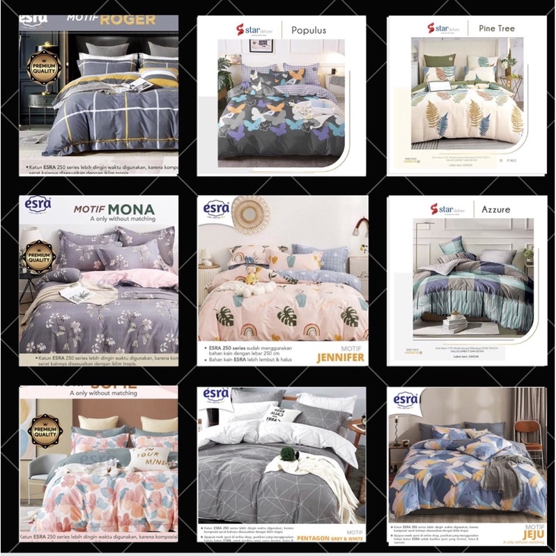 Mustika Bedcover Set Sprei Anti Geser Aesthetic Homemade Bahan Katun Cvc Premium Katun Lokal ESRA STAR