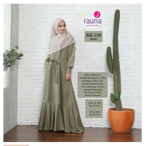 Gamis Rauna Dewasa RK 158 Army / Gamis Rauna Original / GAMIS RAUNA / BAJU GAMIS RAUNA / GAMIS MODER