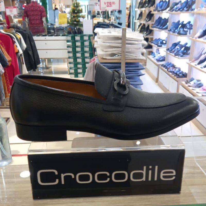 SEPATU CROCODILE PRIA PANTOFEL SLIP ON BAHAN 100% KULIT WARNA HITAM UNTUK ACARA FORMAL  KASUAL ORI