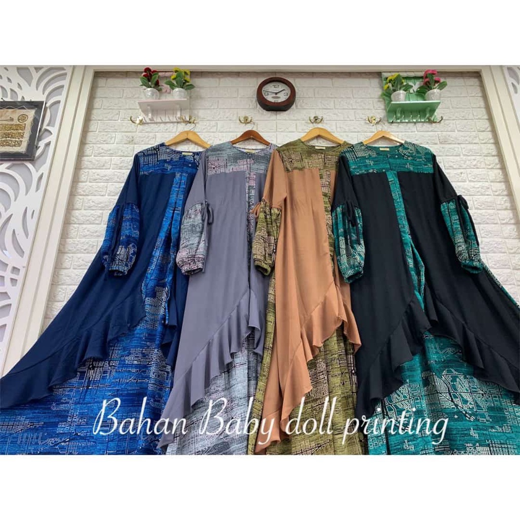 annisa syar'i by asm terbaru Gamis Ceruty Babydoll Printing Dress Set Hijab Muslim Pakaian Wanita