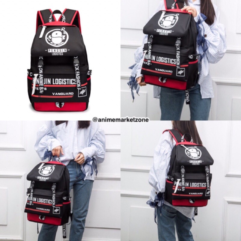 Tas Ransel Anime Game Arknights Penguin Logistics Merah