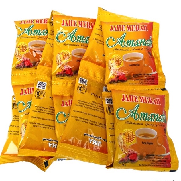 

Jahe Merah AMH Amanah Super isi 10 sachet | Jahe Merah Super plus Ginseng dan Madu ( 1 renceng )