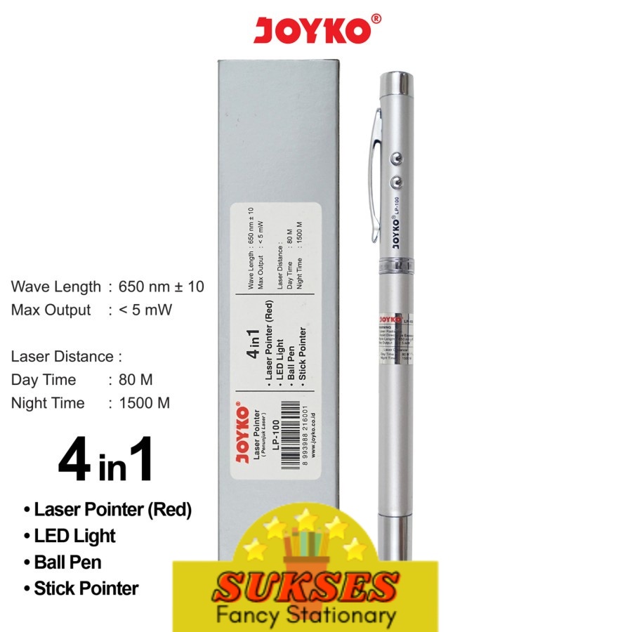 

Laser Pointer 4 In 1/ Penunjuk Laser / Senter / Pulpen Joyko LP-100