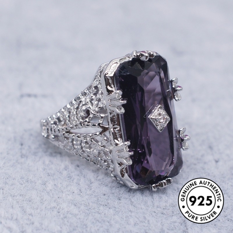 Cincin Amethyst Bentuk Persegi Panjang Model Hollow