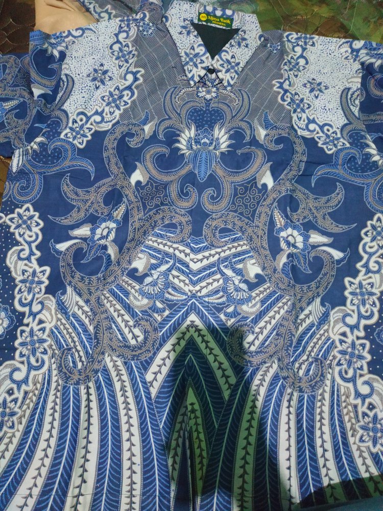 Kemeja Batik Modern Banyu Biru Ful Furing Katun Halus Premium Size Lengkap