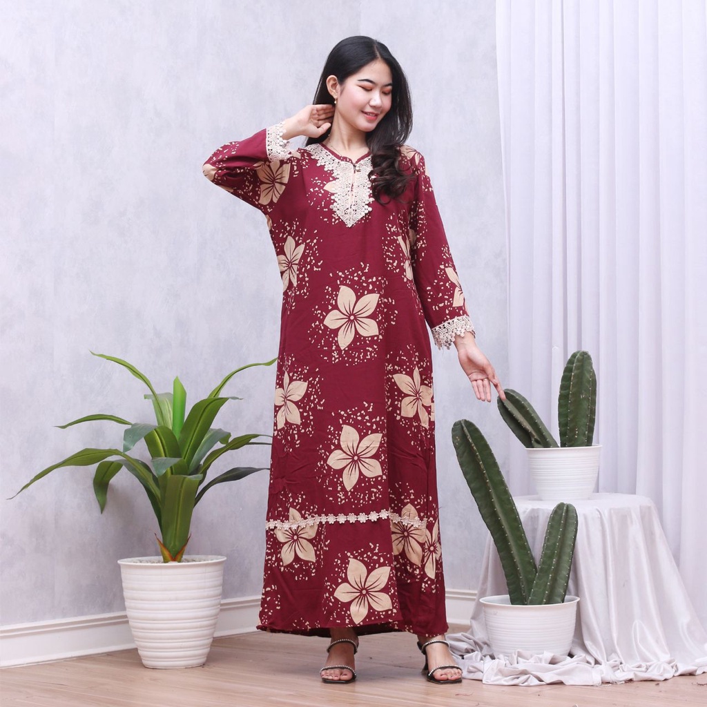 Batik Prass - Daster Arab Elmeera / Longgdress Renda / Rayon Grade A Lengan Panjang-ARIANA MAROON