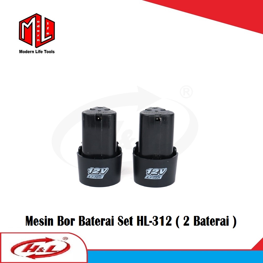 HL 312 Mesin Bor Baterai 10mm Cordless Drill + Mata Bor SET - 2 Batre