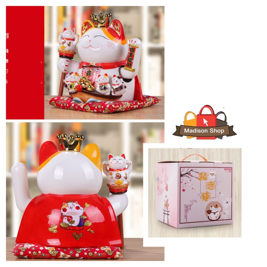 Maneki Neko Elvis 11' Pajangan Kucing Hoki Keramik Kado Imlek Premium