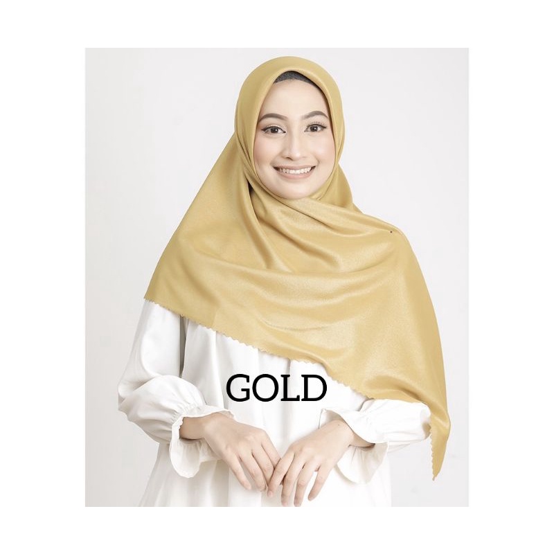 LUXURY PLAIN LC BY UAMAMA SCARF TEPI LACER CUT HIJAB/KERUDUNG GLOWING PESTA MEWAH SEGI EMPATi-GOLD