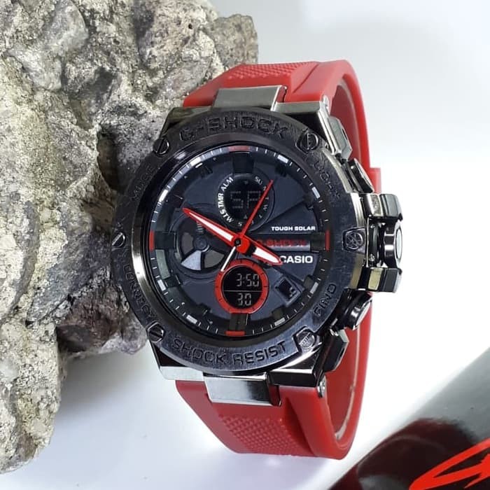 Jam Tangan Casio GSTB100 Water Resist Renang - Hitam tali Merah