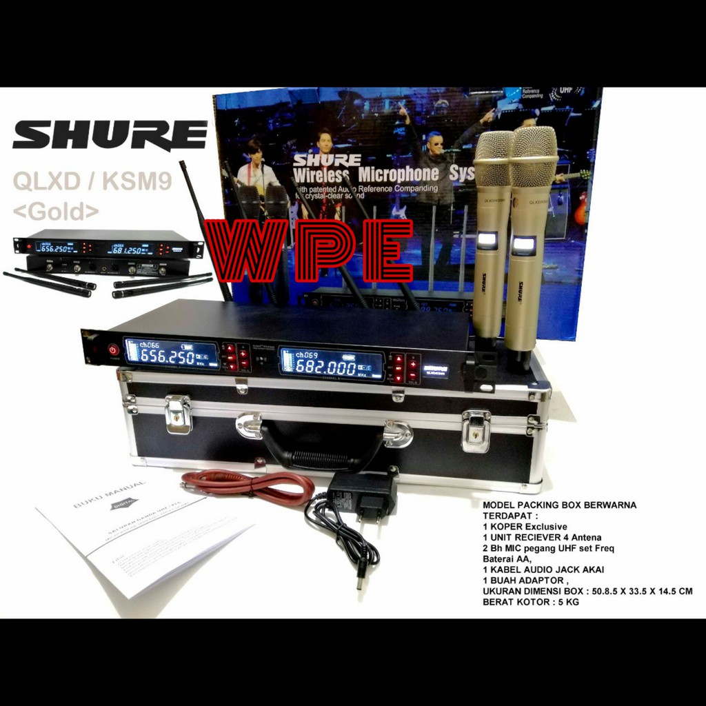 MIC WIRELESS SHURE QLXD KSM9 HANDHELD MIC 4 ANTENNA plus koper