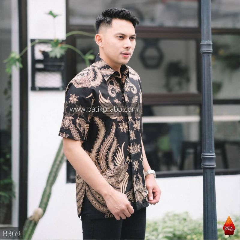 Batik kemeja pria lengan pendek &amp; panjang bahan katun baturaden reguler kembar hitam