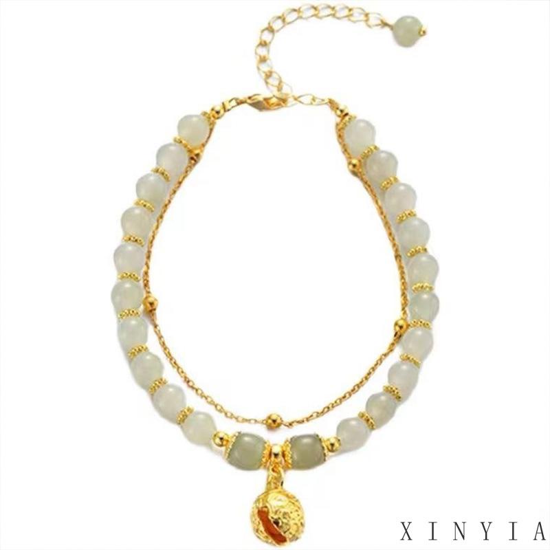 Xia.id Gelang Tangan Wanita Desain Mutiara Hijau Gaya China Retro Untuk Hadiah