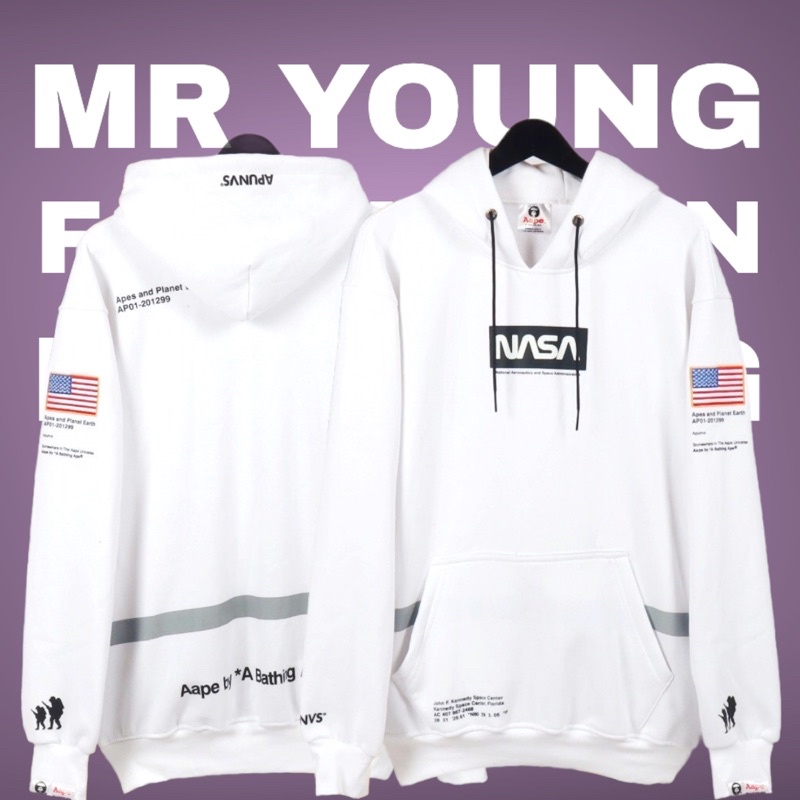 JAKET NASA / BAPE X NASA / SWEATER HITAM PUTIH / JAKET SWAG AAPE