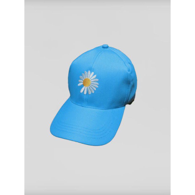 Topi Baseball Motif Bunga Daisy Kecil Gaya Hip Hop Untuk Wanita / Topi-Biru